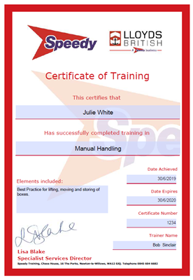 Picture of Certificate of Training